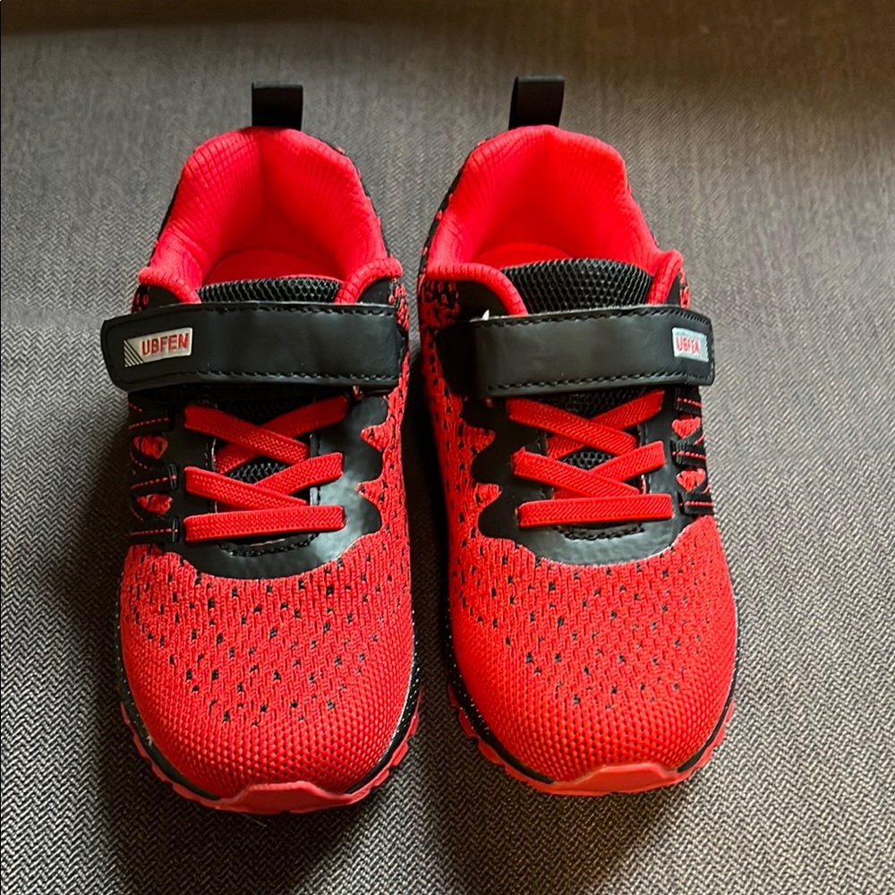 Amazon Red and Black Sneakers with Velcro Strap